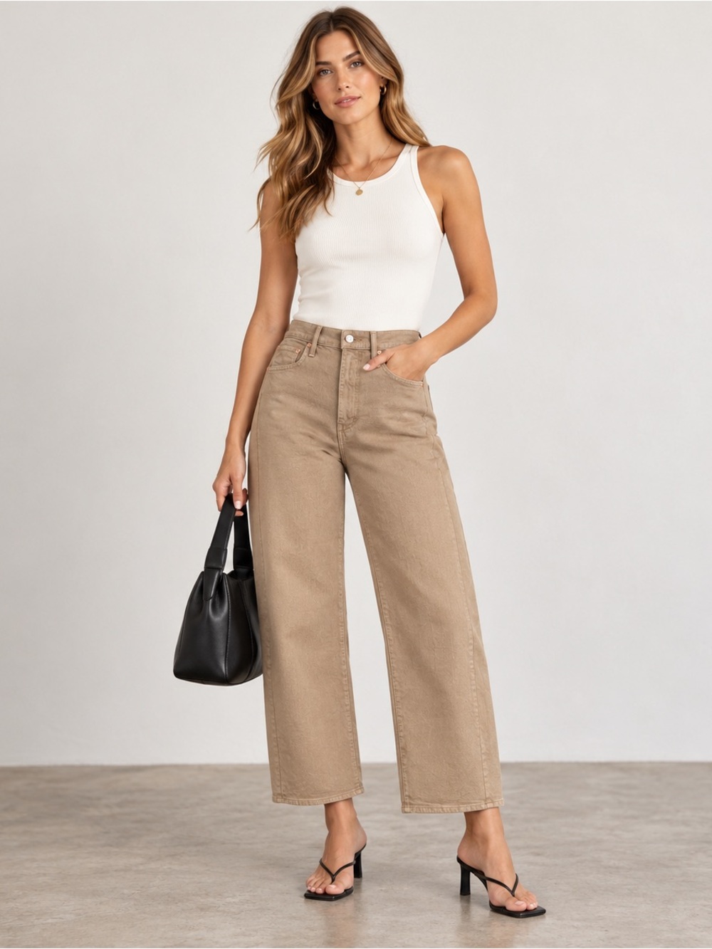 MOTHER The Half-Pipe Flood Jeans Size 30 Tan High Rise Wide Leg Barrel Ankle NWT